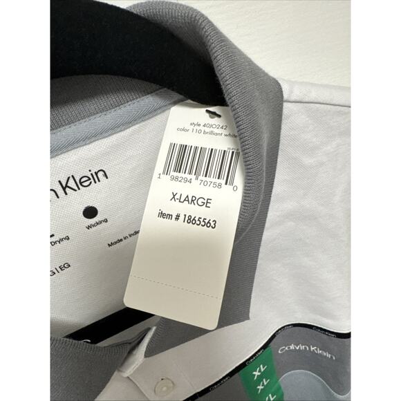 Calvin Klein Polo Shirt Mens XL White Gray Colorblock Performance Wicking Golf - Picture 3 of 4